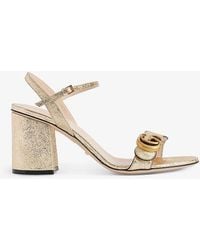 Gucci - Marmont Metallic-leather Heeled Sandals - Lyst