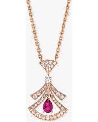BVLGARI - Divas' Dream 18ct Rose-gold, 0.46ct Brilliant-cut Diamond And Rubellite Pendant Necklace - Lyst