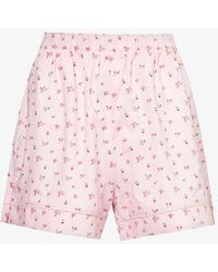 Lounge Underwear - Floral-pattern Mid-rise Cotton Shorts - Lyst