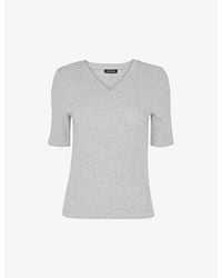 Whistles - V-neck Ribbed Stretch-knit Top - Lyst