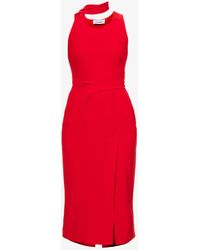 Situationist Asymmetric One-shoulder Woven Midi Dress - Red