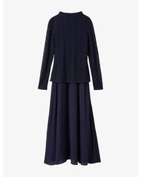 Whistles - Long-Sleeved Lace And Woven Midi Dress - Lyst