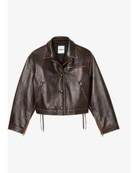 Sandro - Jude Faded-effect Lace-up Leather Jacket - Lyst