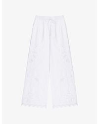 Ro&zo - Broderie Wide-Leg Cotton-Blend Trousers - Lyst