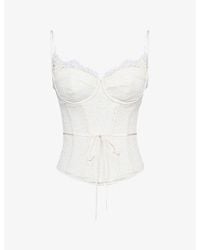 House Of Cb - Audrina Ribbon-Tie Stretch-Lace Corset Top - Lyst