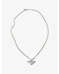 Prada - Triangle-Logo Enamelled Metal Necklace - Lyst