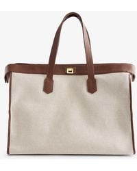 Eleventy - Brand-embossed Leather-trimmed Cotton Tote Bag - Lyst
