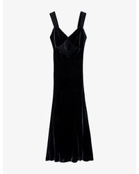 AllSaints - Berletta V-Neck Silk-Blend Velvet Maxi Dress - Lyst