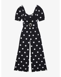 Reiss - Brook Puff-Sleeve Polka-Dot Linen Jumpsuit - Lyst