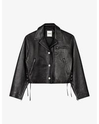 Sandro - Jude Faded-Effect Lace-Up Leather Jacket - Lyst