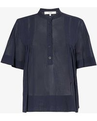 FRAME - Pleated Short-sleeved Cotton Blouse - Lyst