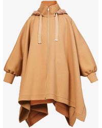 Herno Wool Neutral Leisure Striped Trim Poncho in Brown Womens Clothing Jumpers and knitwear Ponchos and poncho dresses 
