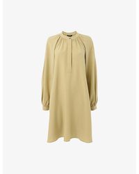Whistles - Button-Neck Relaxed-Fit Gathered Woven Mini Dress - Lyst
