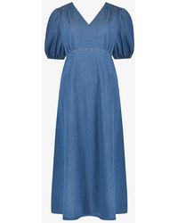 Ro&zo - Shirred-shoulder Relaxed-fit Cotton Midi Dress - Lyst