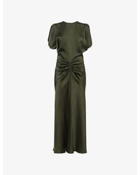 Victoria Beckham - Gathered Slim-Fit Woven Midi Dress - Lyst