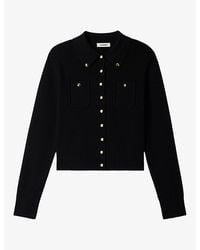 Sandro - Button-Embellished Patch-Pocket Wool-Blend Cardigan - Lyst