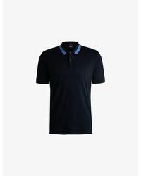 BOSS - Striped-Trim Slim-Fit Cotton-Jersey Polo Shirt - Lyst