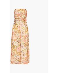 Zimmermann - Rose Golden Floral-Print Linen Jumpsuit - Lyst