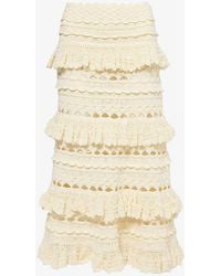 Zimmermann - Waverly Ruffled Crochet Cotton Midi Skirt - Lyst