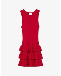 Claudie Pierlot - Ruffle-Trim Round-Neck Stretch-Knit Mini Dress - Lyst