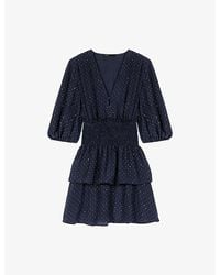 Maje - Rhinestone-Embellished Ruffled Woven Mini Dress - Lyst