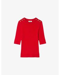 Sandro - Button-Embellished Short-Sleeved Stretch-Knit Jumper - Lyst