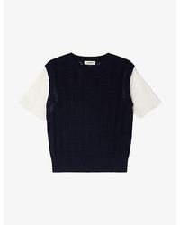 Sandro - Short-Sleeve Pointelle-Knit Wool Jumper - Lyst
