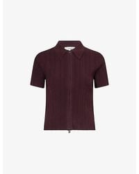 Victoria Beckham - Short-Sleeve Collared-Neckline Ribbed Polo Top - Lyst