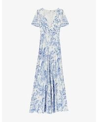 Maje - Floral-Print V-Neck Woven Maxi Dress - Lyst