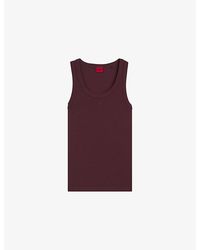 HUGO - Logo-Embroidered Scoop-Neck Cotton-Blend Tank Top - Lyst
