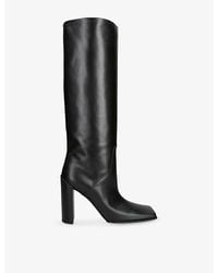 Alaïa - Square-Toe Leather Heeled Knee-High Boots - Lyst