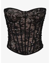 House Of Cb - Suri Bead-Embellished Lace Corset Top - Lyst
