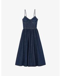 Sandro - Sophie Corset Denim Midi Dress - Lyst