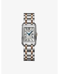 Longines - L5.258.5.79.7 Dolcevita Rectangular Stainless-Steel, 0.280Ct Diamond And Pvd Quartz Watch - Lyst