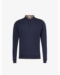 John Smedley - Colour-block Long-sleeved Wool Polo Shirt X - Lyst