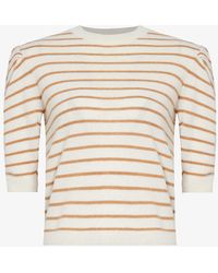 FRAME - Stripe-print Ruched-sleeve Cashmere Jumper - Lyst