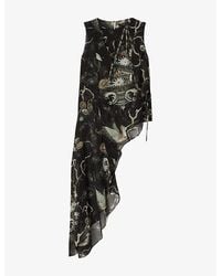 AllSaints - Enola Graphic-Print Asymmetric-Hem Woven Top - Lyst
