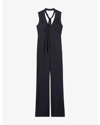 Claudie Pierlot - Tie-Neck Flared Satin Jumpsuit - Lyst