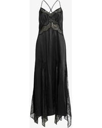 AllSaints - Jasmine Lace-embroidered Asymmetric-hem Woven Midi Dress - Lyst