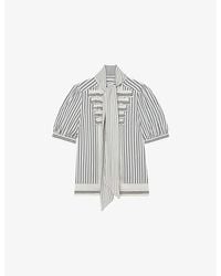 Reiss - Ischia Ruffle-Neck Striped Woven Blouse - Lyst