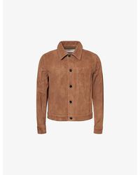 Ami Paris - Pointed-Collar Embossed-Logo Leather Jacket - Lyst
