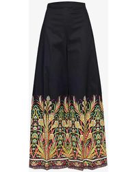 Etro - Patterned Centre-crease Wide-leg High-rise Stretch-cotton Trousers - Lyst
