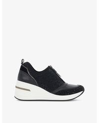 Dune - Elsha Crystal-Embellished Wedge Leather Low-Top Trainers - Lyst