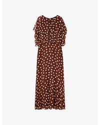 Whistles - Polka-Dot Cinched-Waist Woven Midi Dress - Lyst