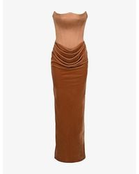 House Of Cb - Persephone Fuller-Bust Stretch-Satin And Velvet Maxi Dress - Lyst