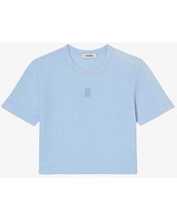 Sandro - Logo-embroidered Waffle-textured Cropped Cotton T-shirt - Lyst