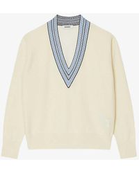 Sandro - Contrast-trim V-neck Wool And Cashmere Jumper - Lyst