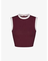 Skims - Maroonsoft Lounge Contrast-trim Cropped Stretch-modal Top X - Lyst