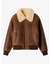 Sandro - Zipped Contrast-Collar Shearling Jacket - Lyst