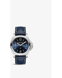 Panerai - Pam01085 Luminor Leather And Stainless-steel Hand-wound Watch - Lyst